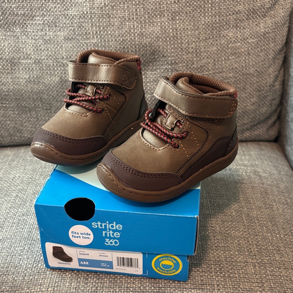 Stride Rite Brown Kids Boots with Red Accents